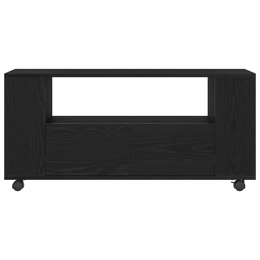 Meuble TV avec roulettes chêne noir bois d'ingénierie - 6