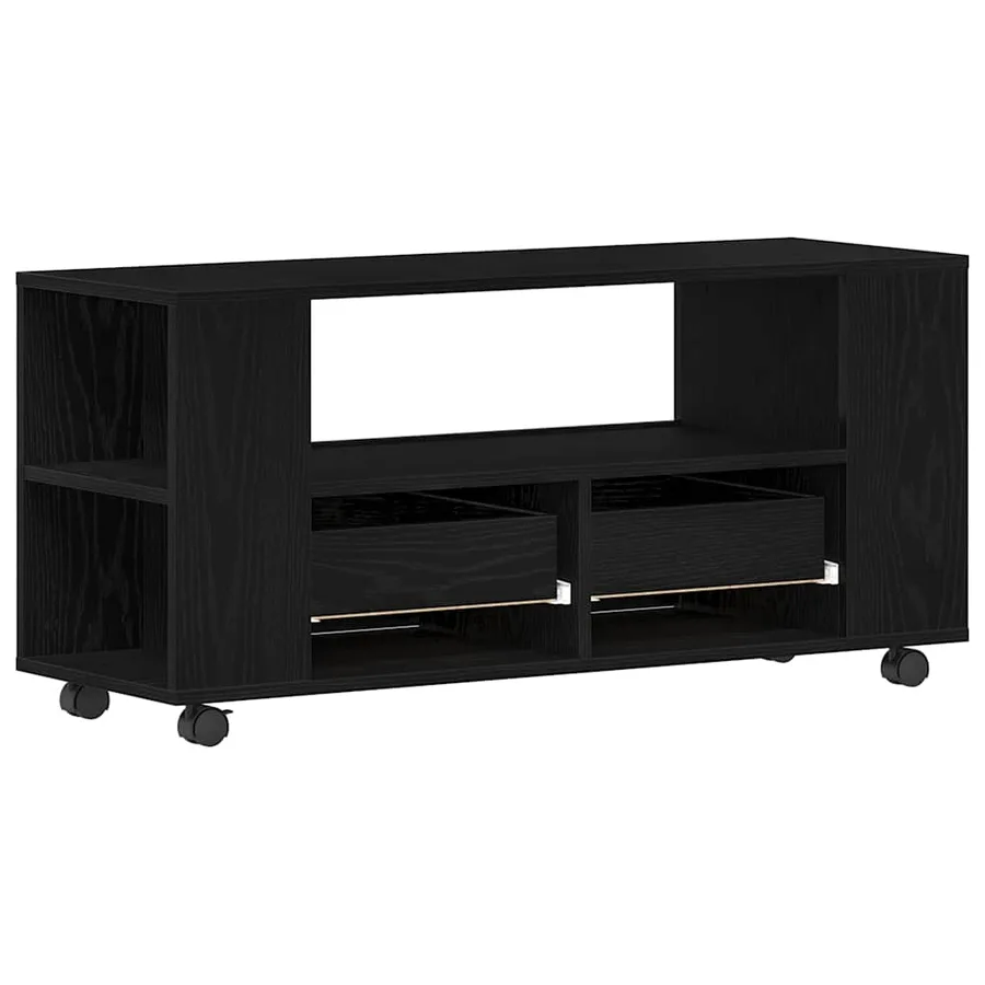 Meuble TV avec roulettes chêne noir bois d'ingénierie - 8