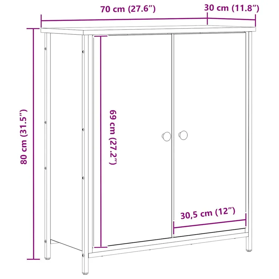 Buffet Chêne noir 70 x 30 x 80 cm Bois d'ingénierie - 12