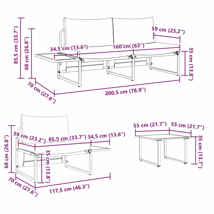 Ensemble de salle à manger pour jardin 3 pcs Anthracite Acier - 12