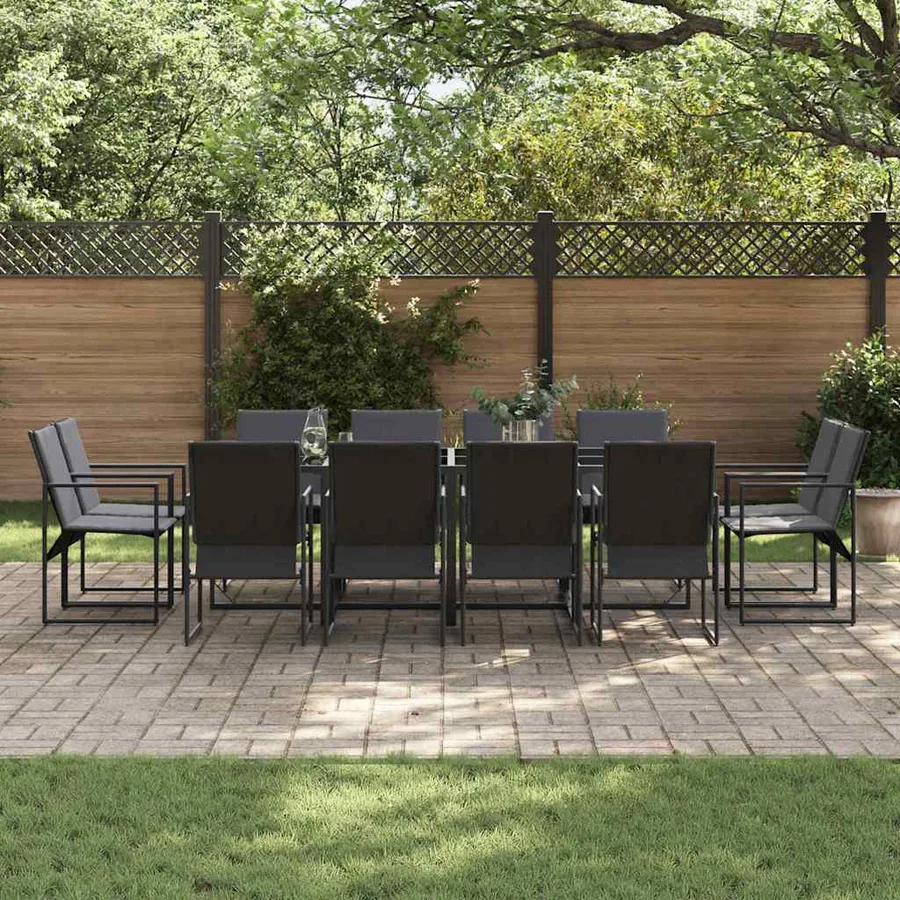 Ensemble de salle à manger pour jardin 13 pcs Noir Acier - 3