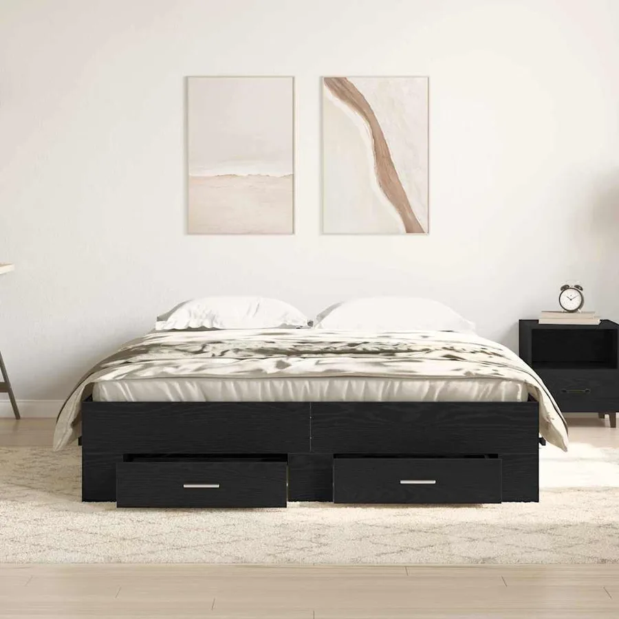Cadre de lit Chêne noir 140 x 200 cm Bois d'ingénierie - 3