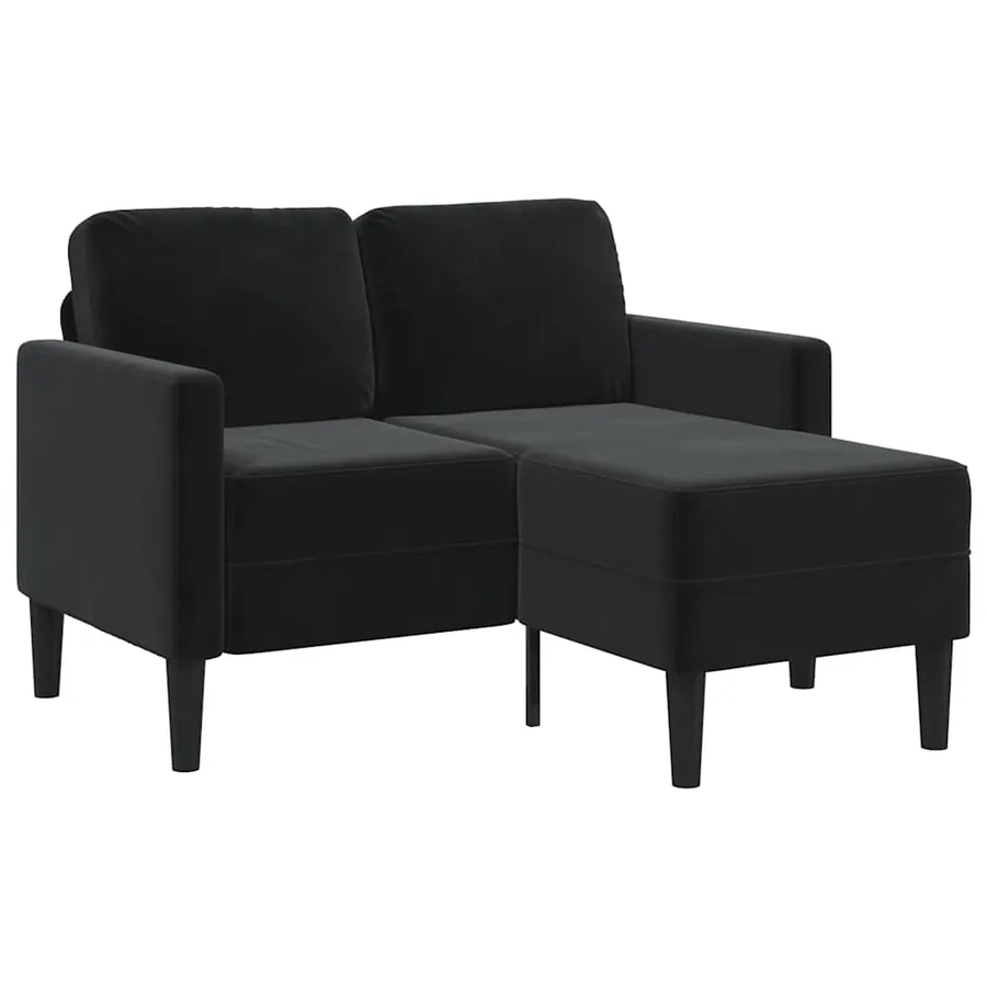 Canapé 2 places avec méridienne en L Noir 125 cm Velours