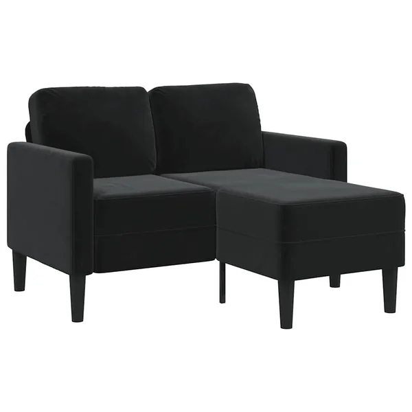 Canapé 2 places avec méridienne en L Noir 125 cm Velours