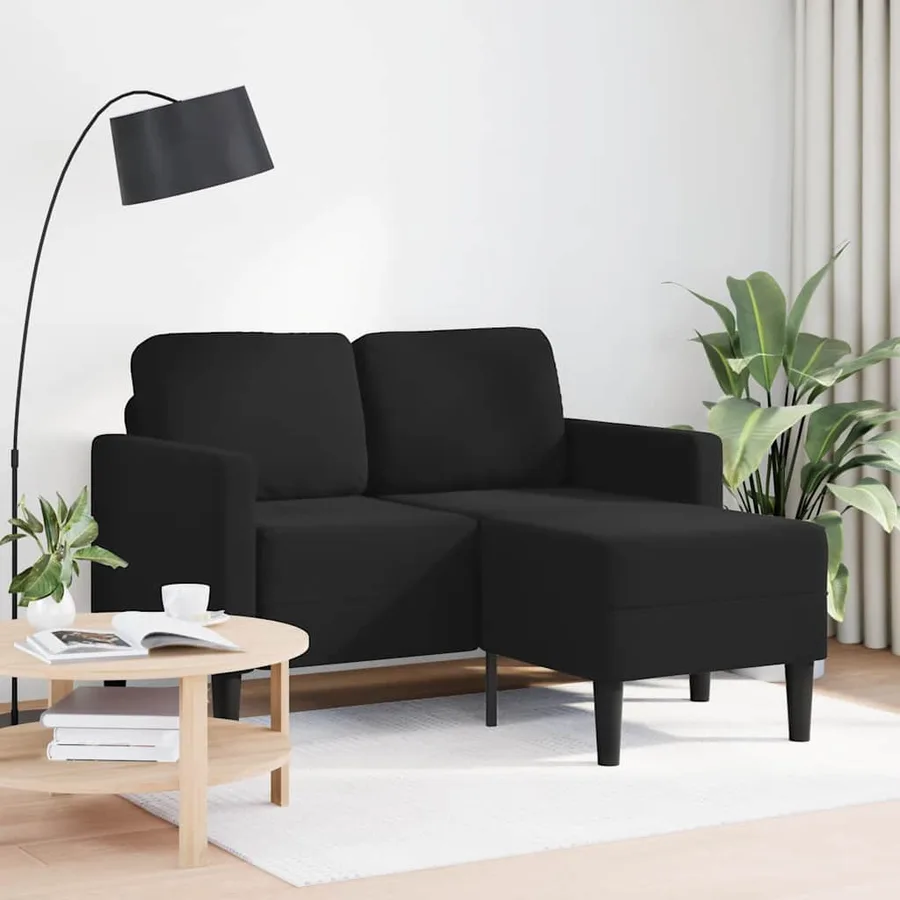 Canapé 2 places avec méridienne en L Noir 125 cm Velours - 2