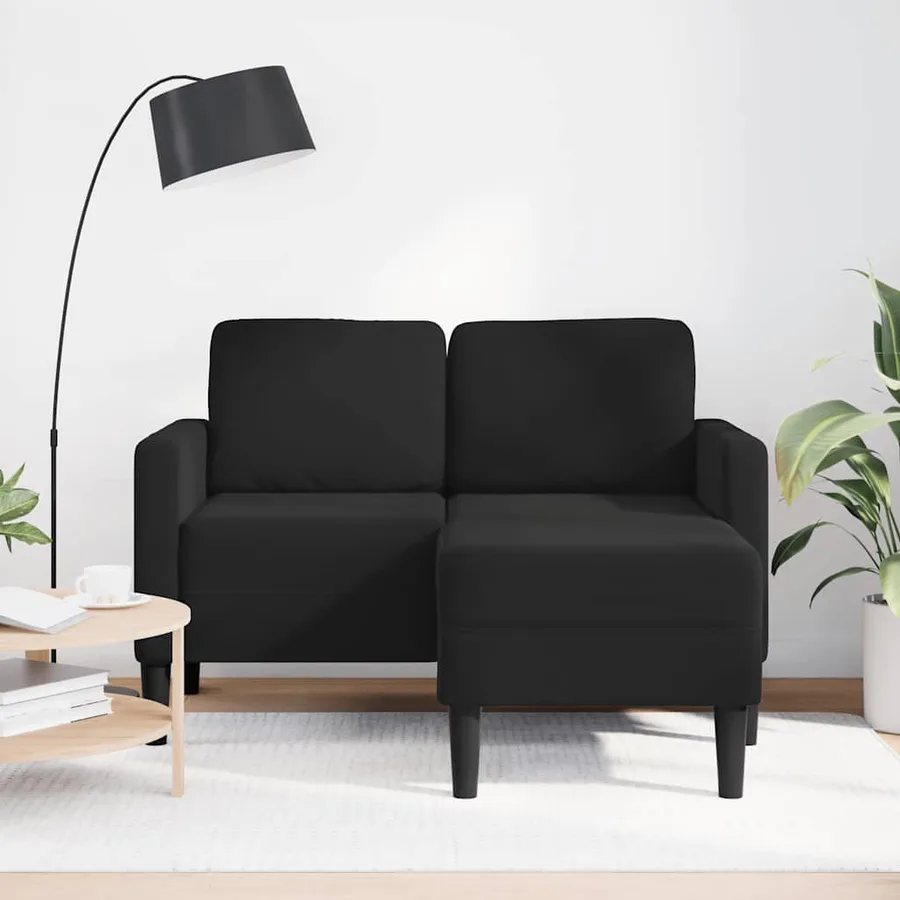 Canapé 2 places avec méridienne en L Noir 125 cm Velours - 3