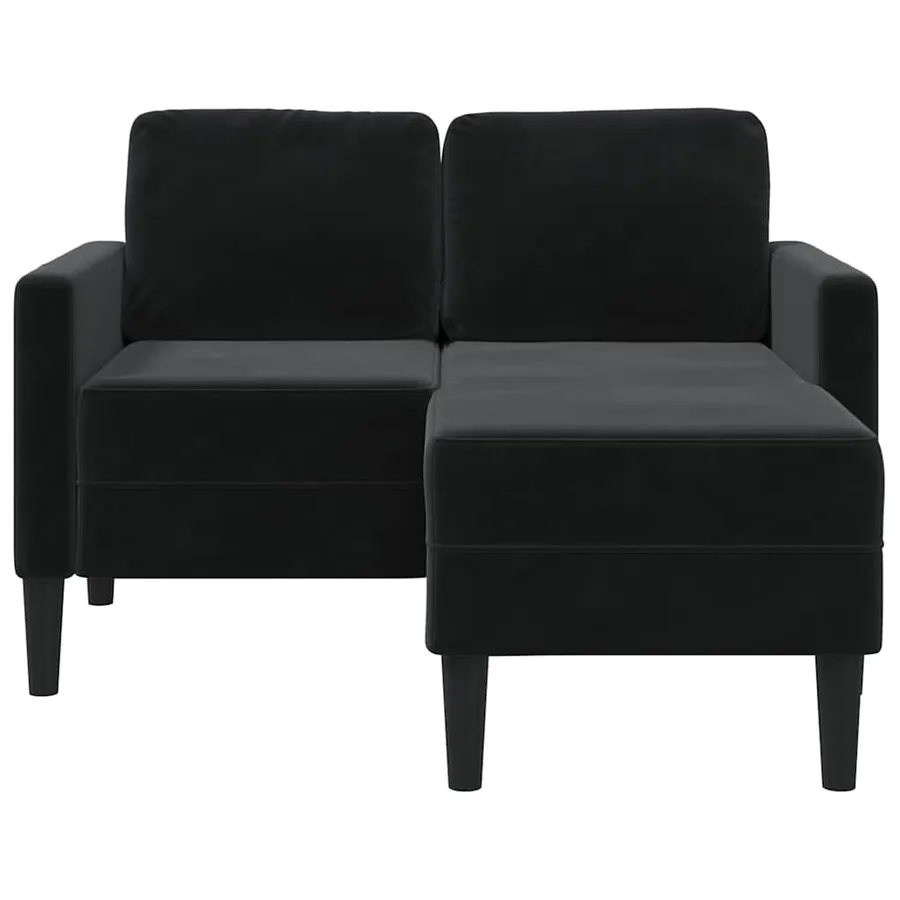 Canapé 2 places avec méridienne en L Noir 125 cm Velours - 4