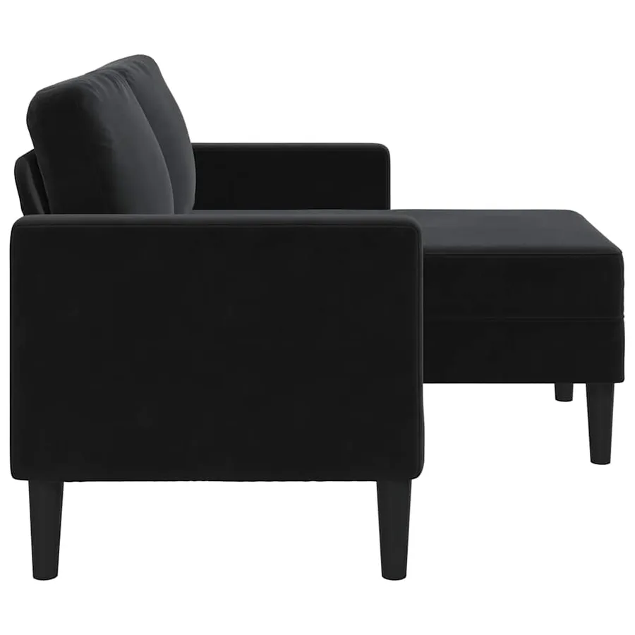 Canapé 2 places avec méridienne en L Noir 125 cm Velours - 5