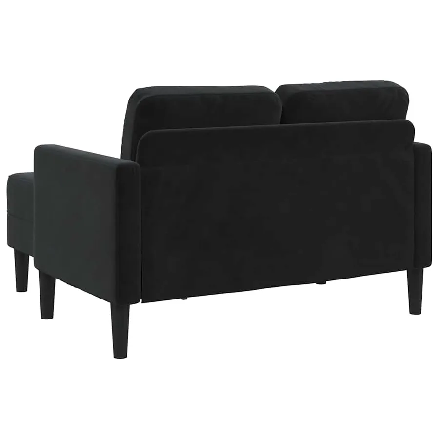 Canapé 2 places avec méridienne en L Noir 125 cm Velours - 6