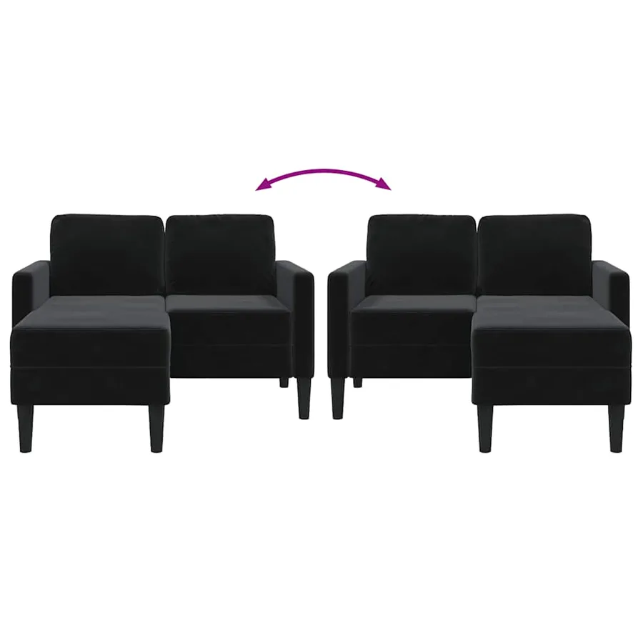 Canapé 2 places avec méridienne en L Noir 125 cm Velours - 7