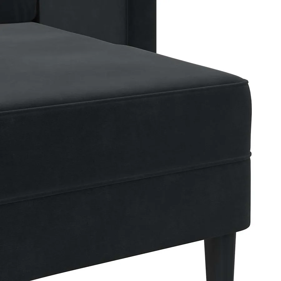 Canapé 2 places avec méridienne en L Noir 125 cm Velours - 8