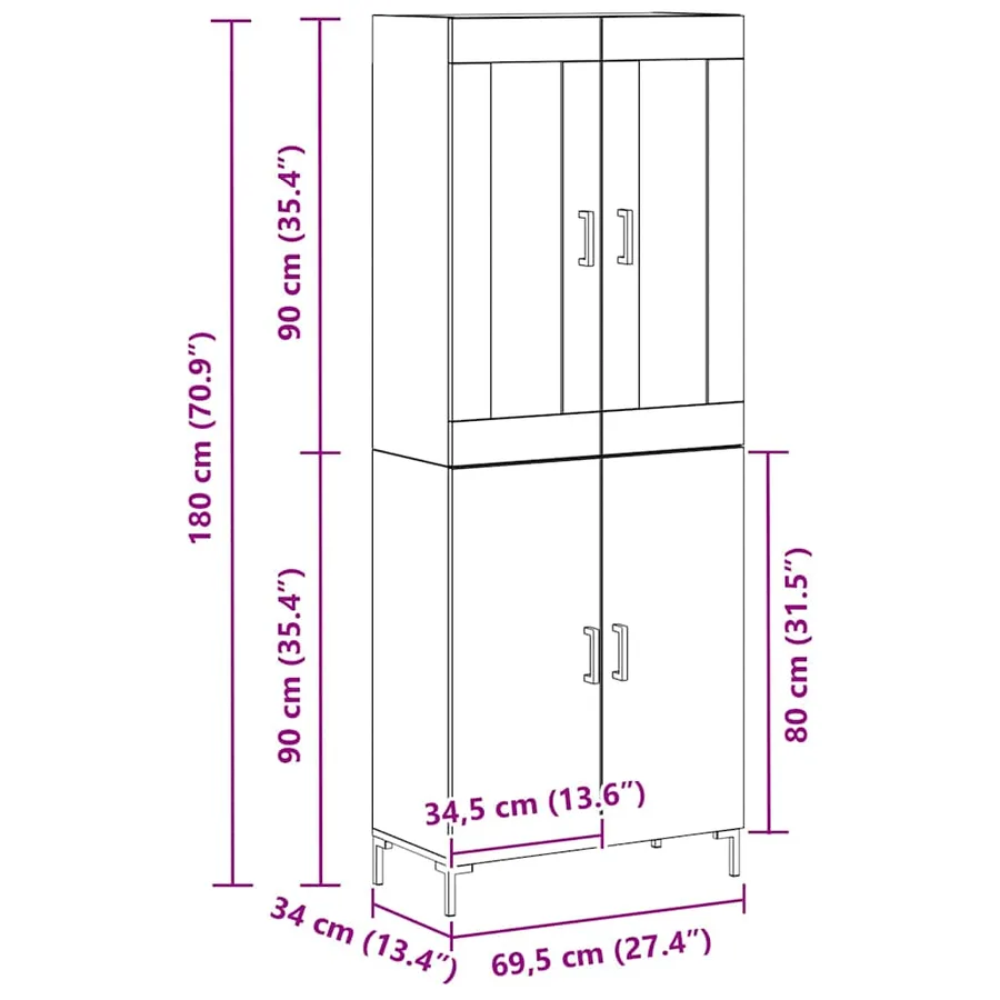 Haut Armoire 2 pcs Chêne noir 69,5 x 34 x 180 cm - 14