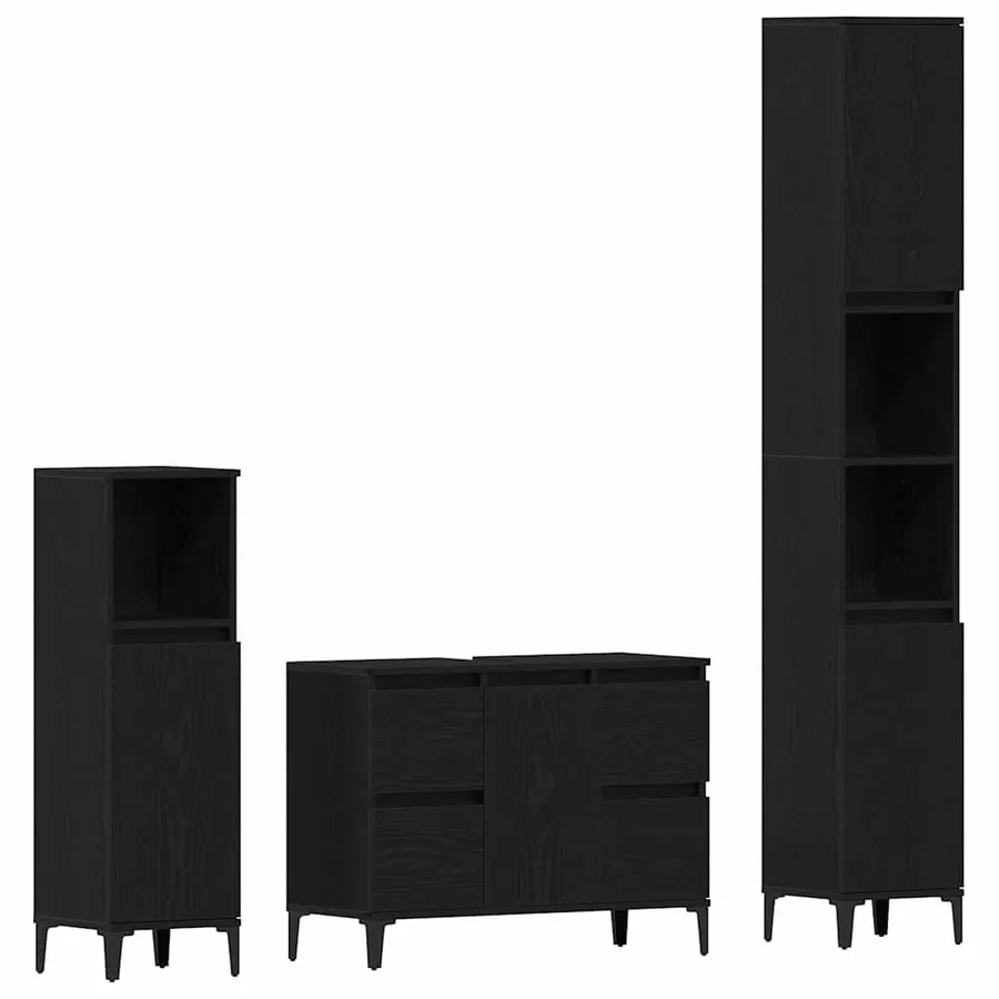 Ensemble de mobilier de salle de bain 3 pcs Chêne noir - 2