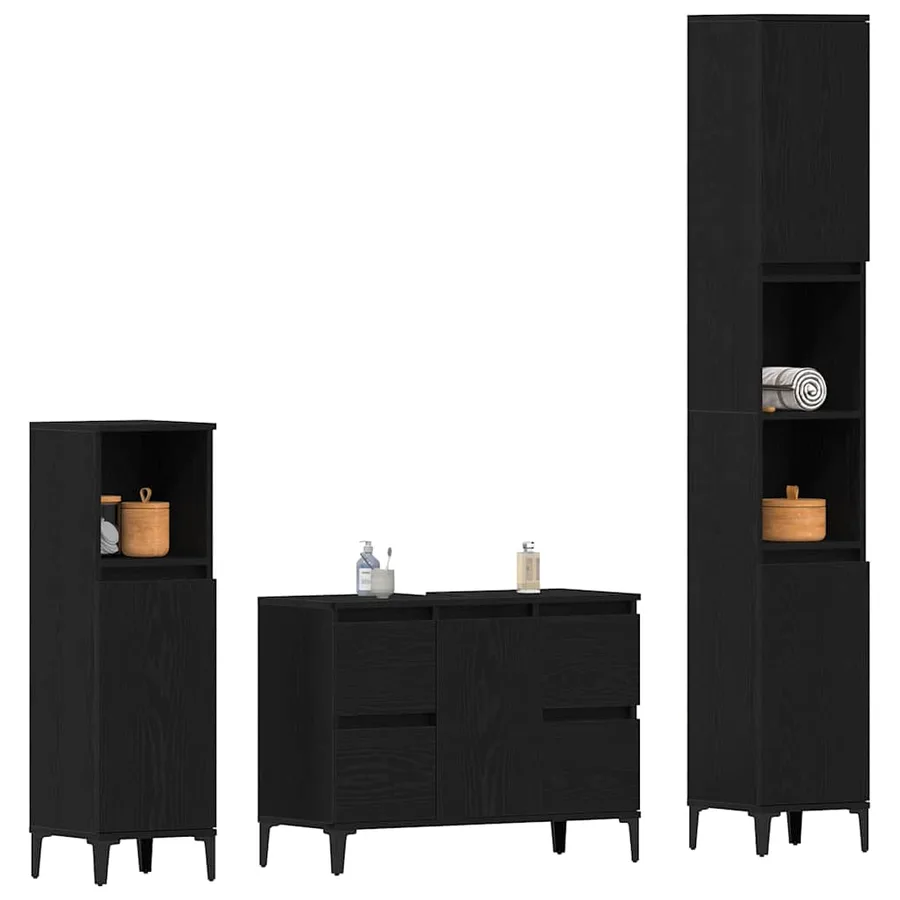 Ensemble de mobilier de salle de bain 3 pcs Chêne noir - 3