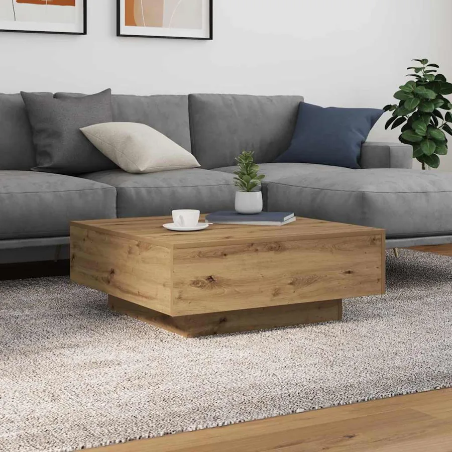 Table basse Chêne artisanal 80 x 80 x 31 cm Bois d'ingénierie