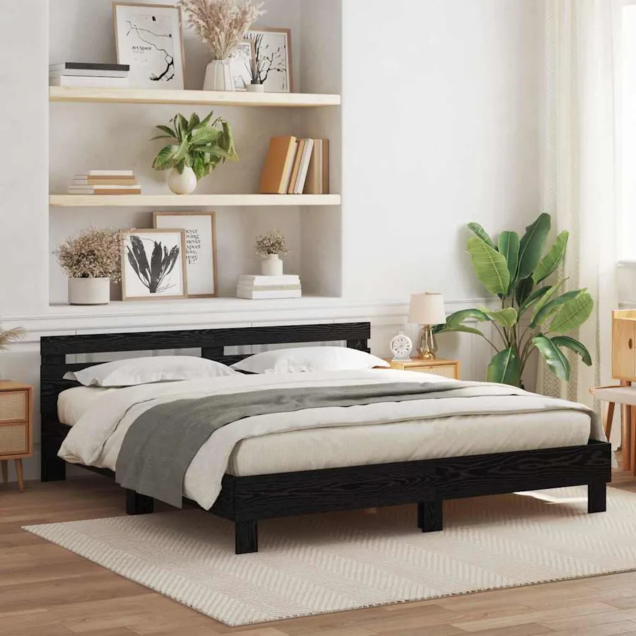 Cadre de lit avec LED Chêne noir 200 x 200 cm Bois d'ingénierie