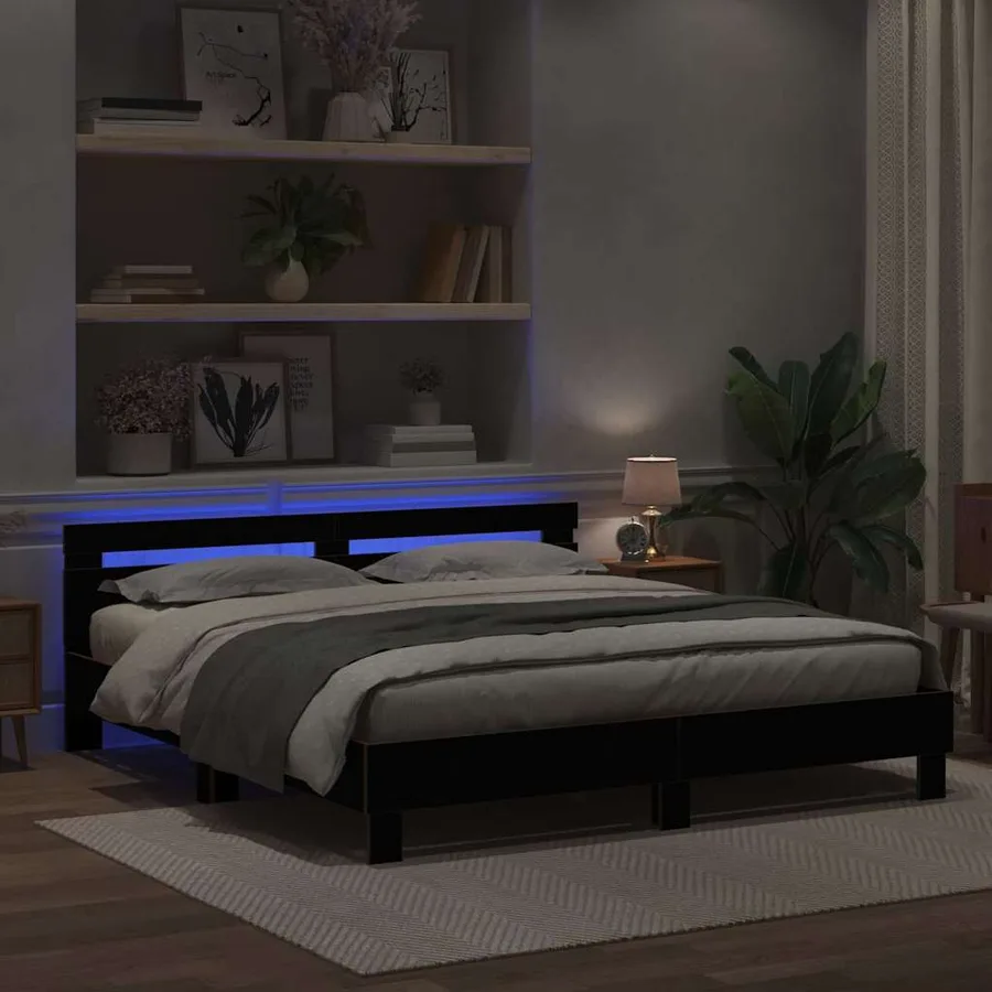 Cadre de lit avec LED Chêne noir 200 x 200 cm Bois d'ingénierie - 3