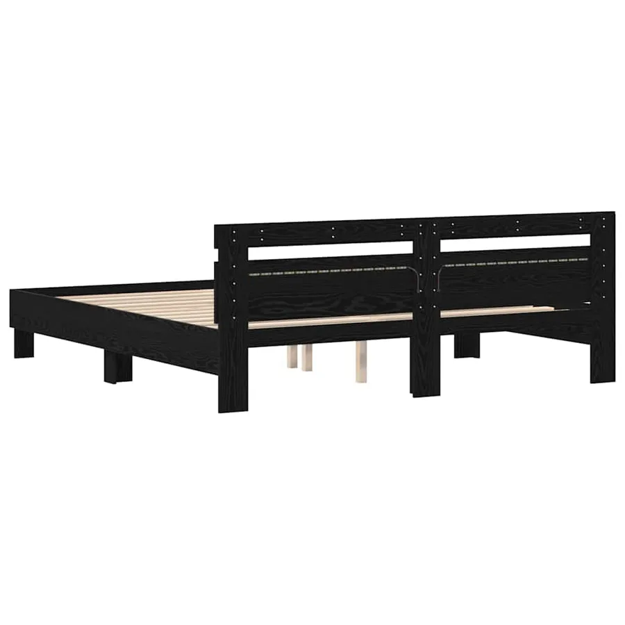 Cadre de lit avec LED Chêne noir 200 x 200 cm Bois d'ingénierie - 7