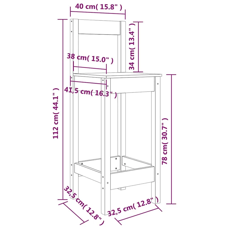 Chaises de bar lot de 2 blanc 40x41,5x112 cm bois de pin solide - 8