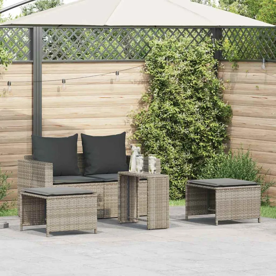 Salon de jardin 5 pcs coussins empilable gris clair polyrotin