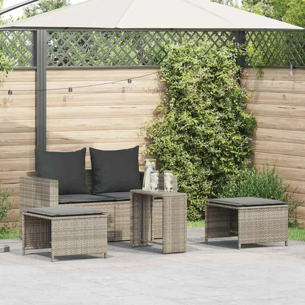 Salon de jardin 5 pcs coussins empilable gris clair polyrotin