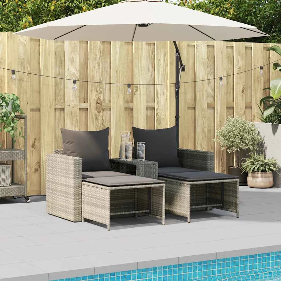 Salon de jardin 5 pcs coussins empilable gris clair polyrotin - 3