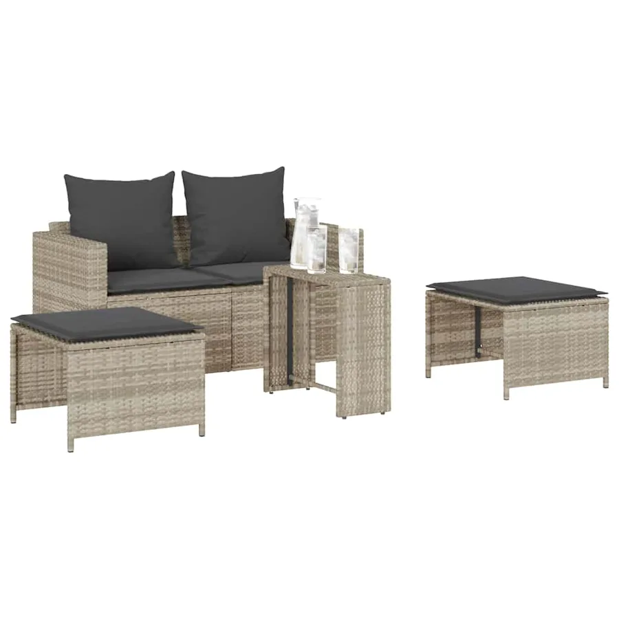 Salon de jardin 5 pcs coussins empilable gris clair polyrotin - 4