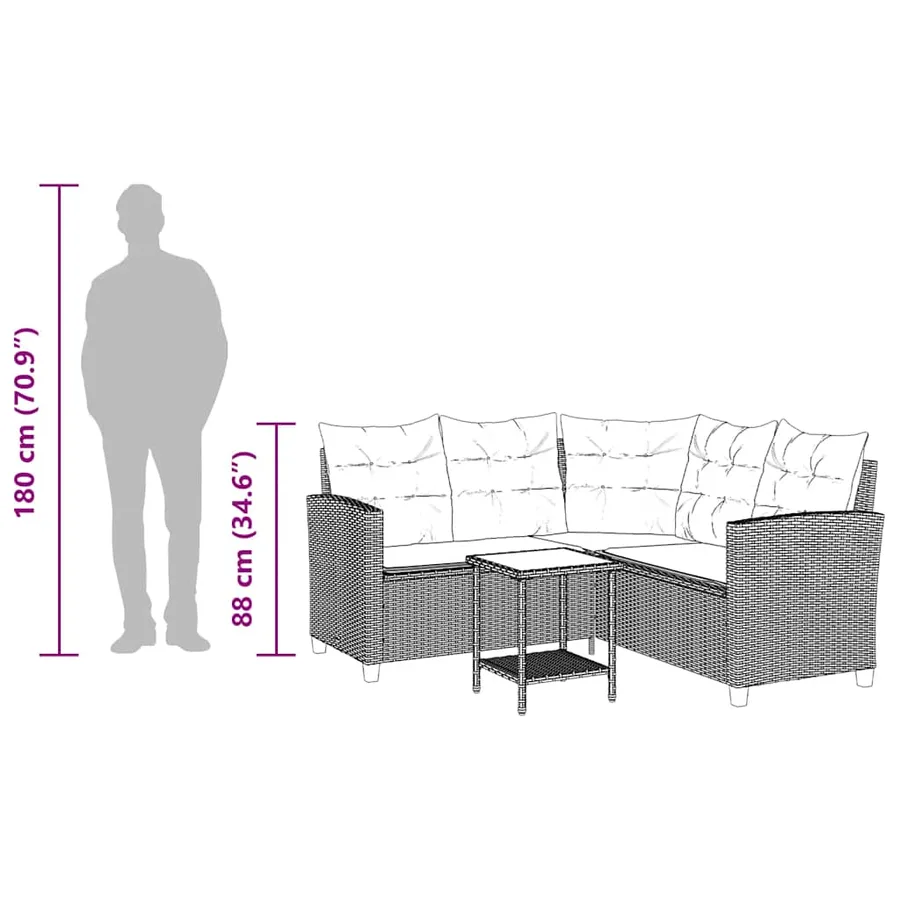Canapé de jardin avec table et coussins en forme de L beige - 12