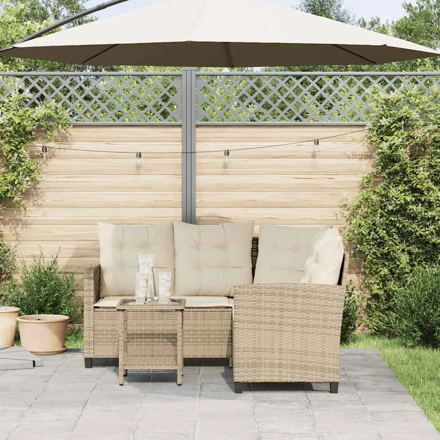 Canapé de jardin avec table et coussins en forme de L beige - 3