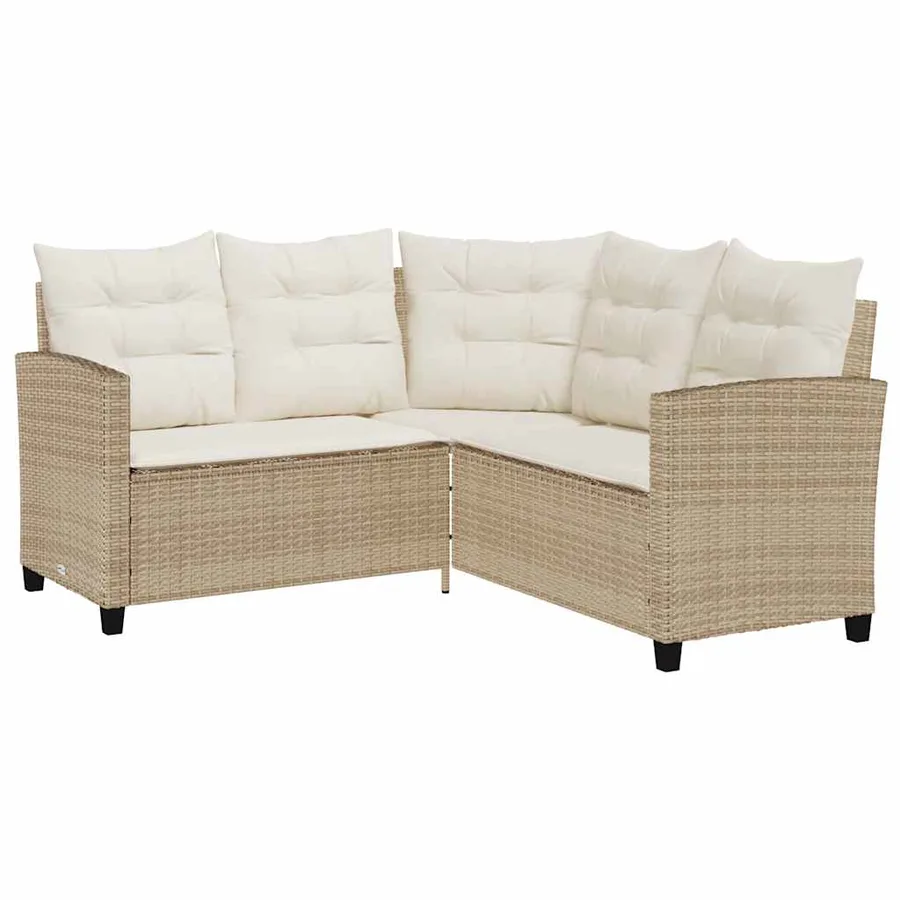 Canapé de jardin avec table et coussins en forme de L beige - 5