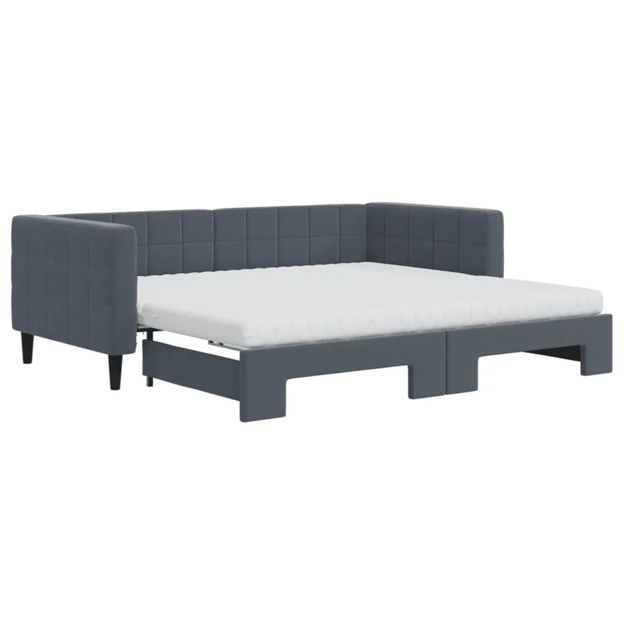 Lit de jour avec gigogne et matelas gris foncé 90x190cm velours - 2