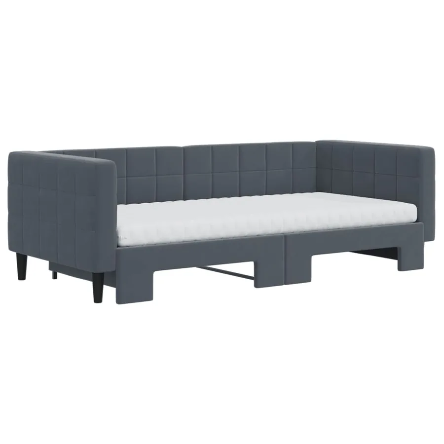 Lit de jour avec gigogne et matelas gris foncé 90x190cm velours - 3