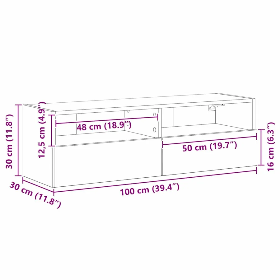 Meuble TV mural 2 pcs Bois Ancien 100 x 30 x 30 cm - 13