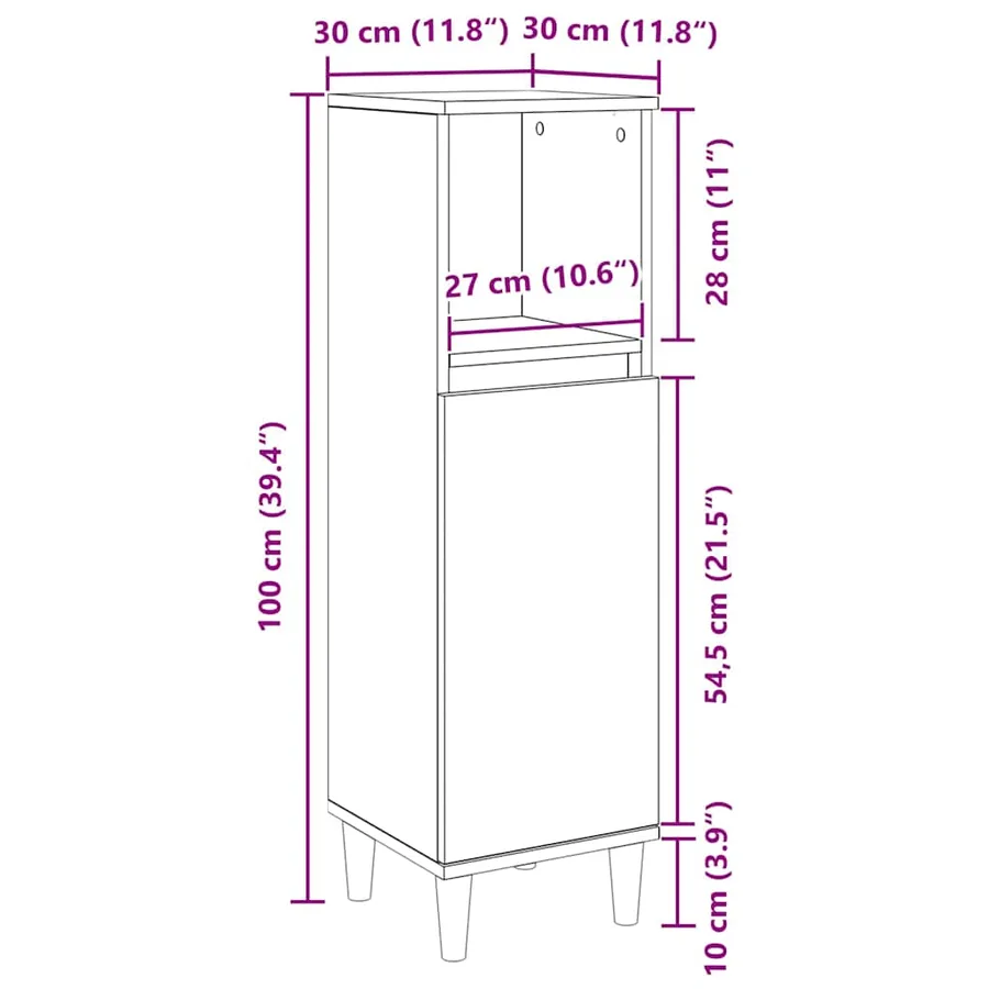 Cabinet de Salle de Bain avec porte Chêne noir 30 x 30 x 100 cm - 13