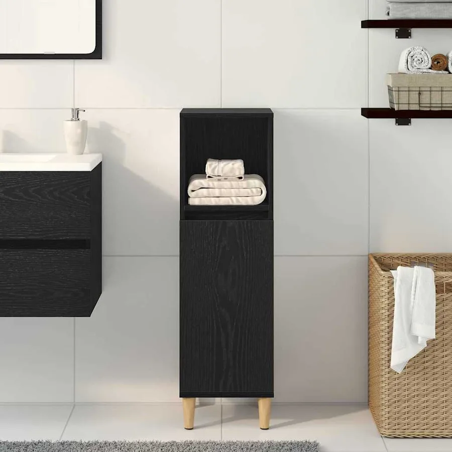 Cabinet de Salle de Bain avec porte Chêne noir 30 x 30 x 100 cm - 4
