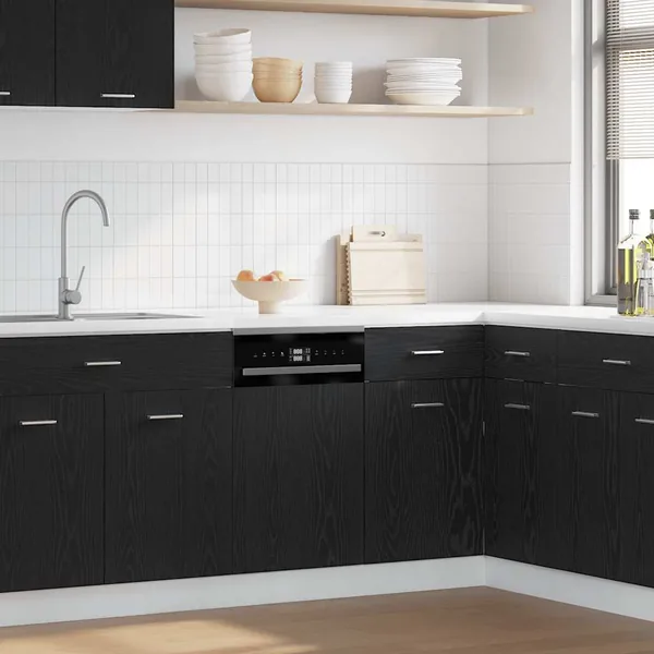 Panneau de lave-vaisselle Lyon en chêne noir 45 x 1,5 x 67 cm bois d'ingénierie