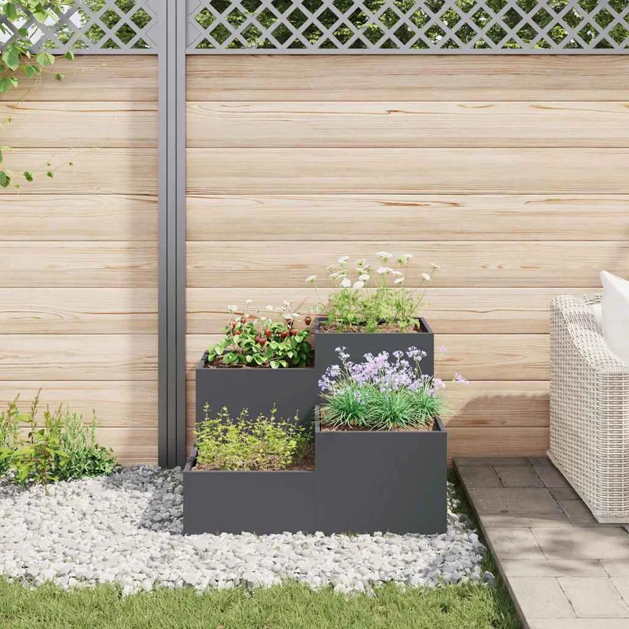 Cache-pot de jardin Anthracite 80 x 80 x 60 cm Acier - 4