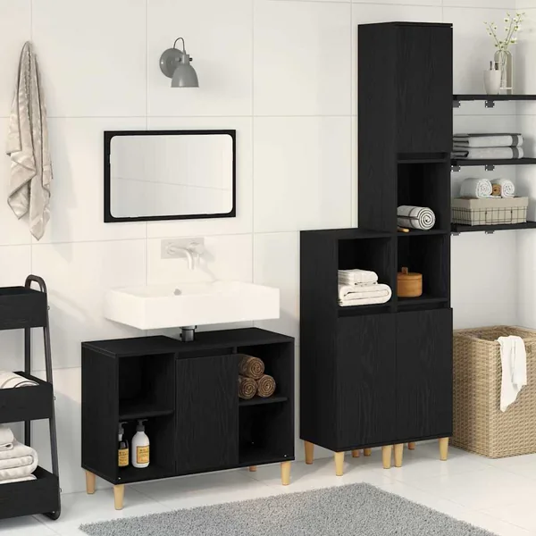 Ensemble de mobilier de salle de bain avec stockage 3 pcs Noir