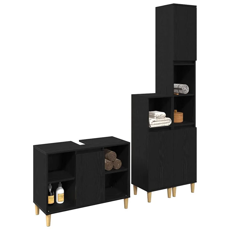 Ensemble de mobilier de salle de bain avec stockage 3 pcs Noir - 3