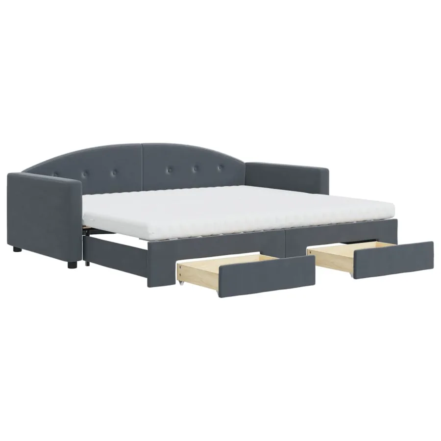 Lit de jour avec gigogne et tiroirs gris foncé 90x190cm velours - 2