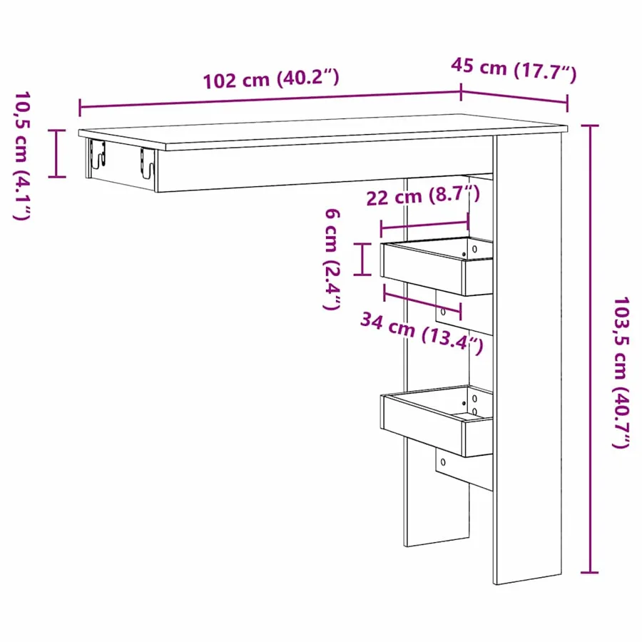 Table de Bar Murale avec étagère Chêne noir 102 x 45 x 103,5 cm - 10
