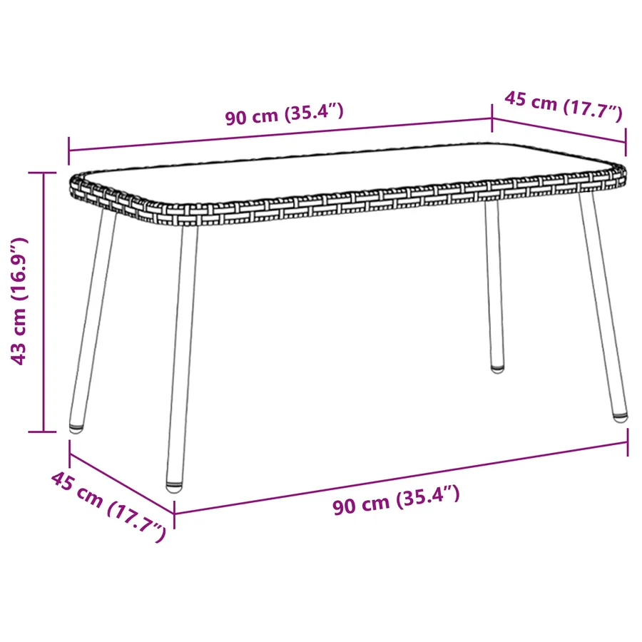 Table basse Noir 90 x 45 x 43 cm polyrotin - 6