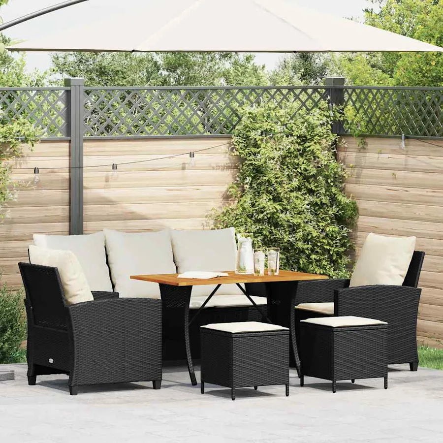 Ensemble de canapé de jardin 6 pcs avec coussins noir résine tressée