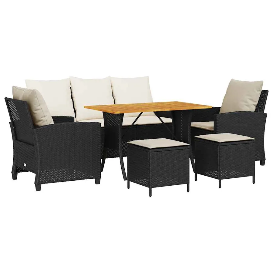 Ensemble de canapé de jardin 6 pcs avec coussins noir résine tressée - 2