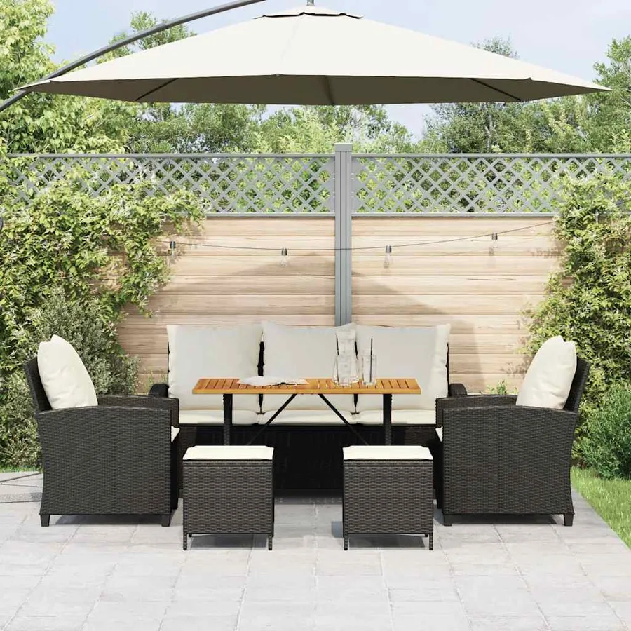 Ensemble de canapé de jardin 6 pcs avec coussins noir résine tressée - 3
