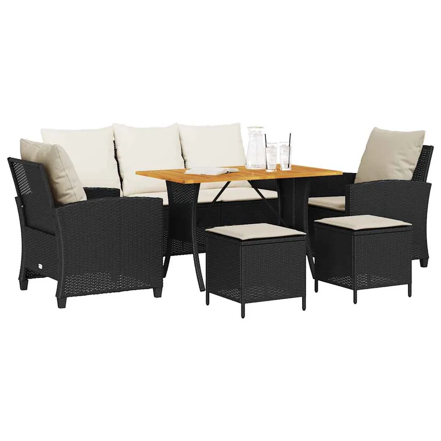 Ensemble de canapé de jardin 6 pcs avec coussins noir résine tressée - 4