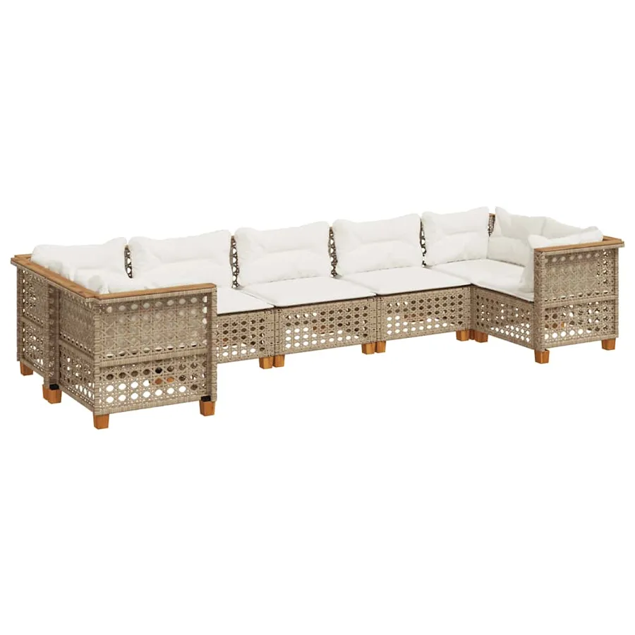 Salon de jardin avec coussins 7 pcs beige résine tressée - 2