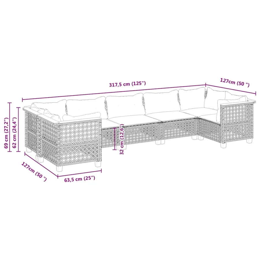 Salon de jardin avec coussins 7 pcs beige résine tressée - 6