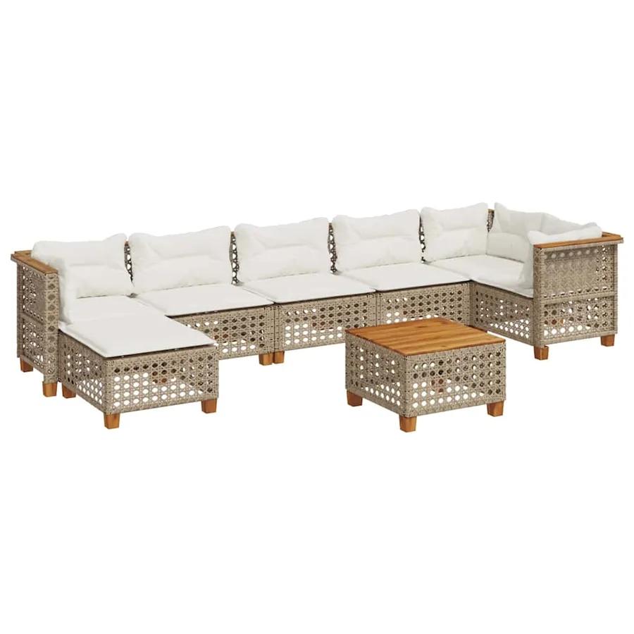 Salon de jardin avec coussins 8 pcs beige résine tressée - 2