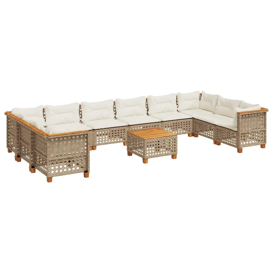 Salon de jardin 11 pcs avec coussins beige résine tressée - 2